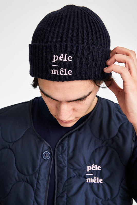 Logo Embroidered Navy Beanie